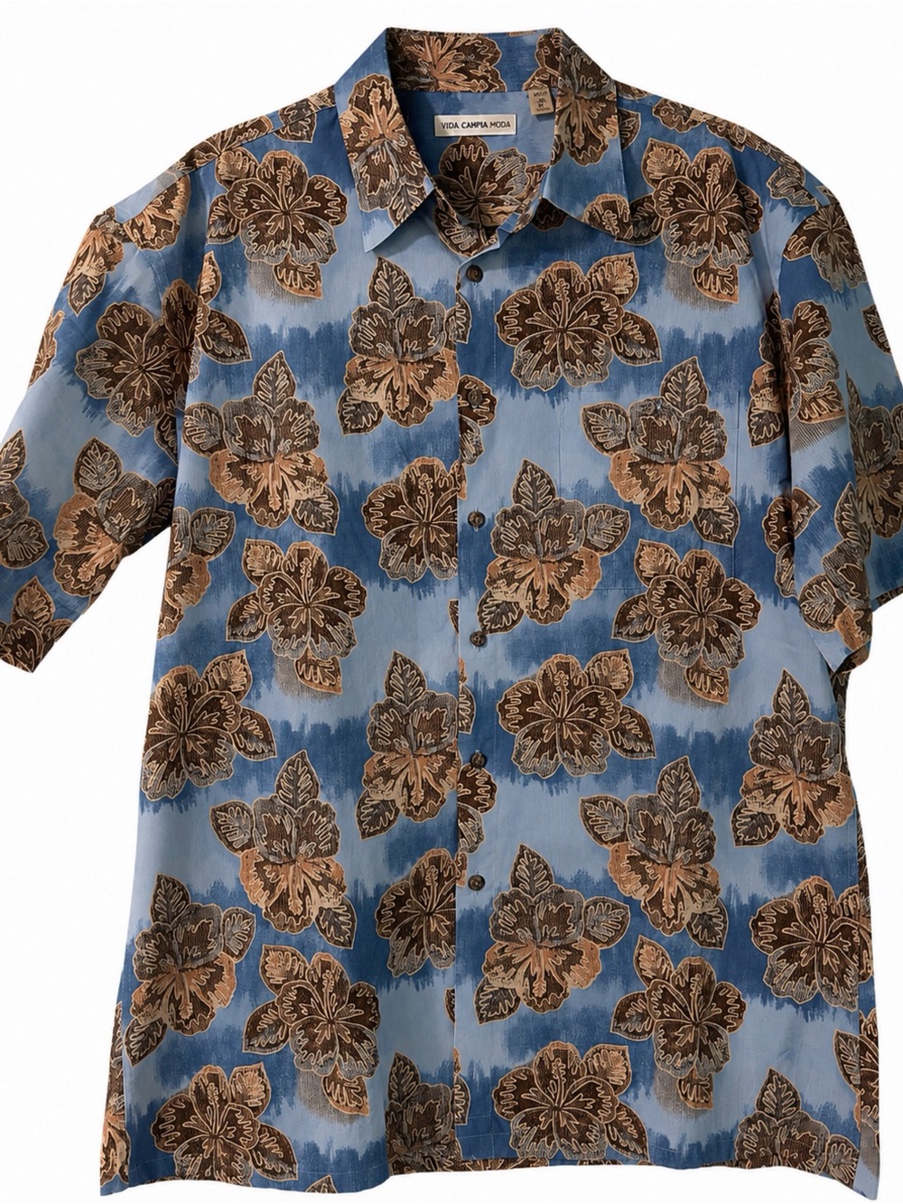 Campia Moda Hawaiian Shirt Blue Hibiscus Floral Aloha Mens Large